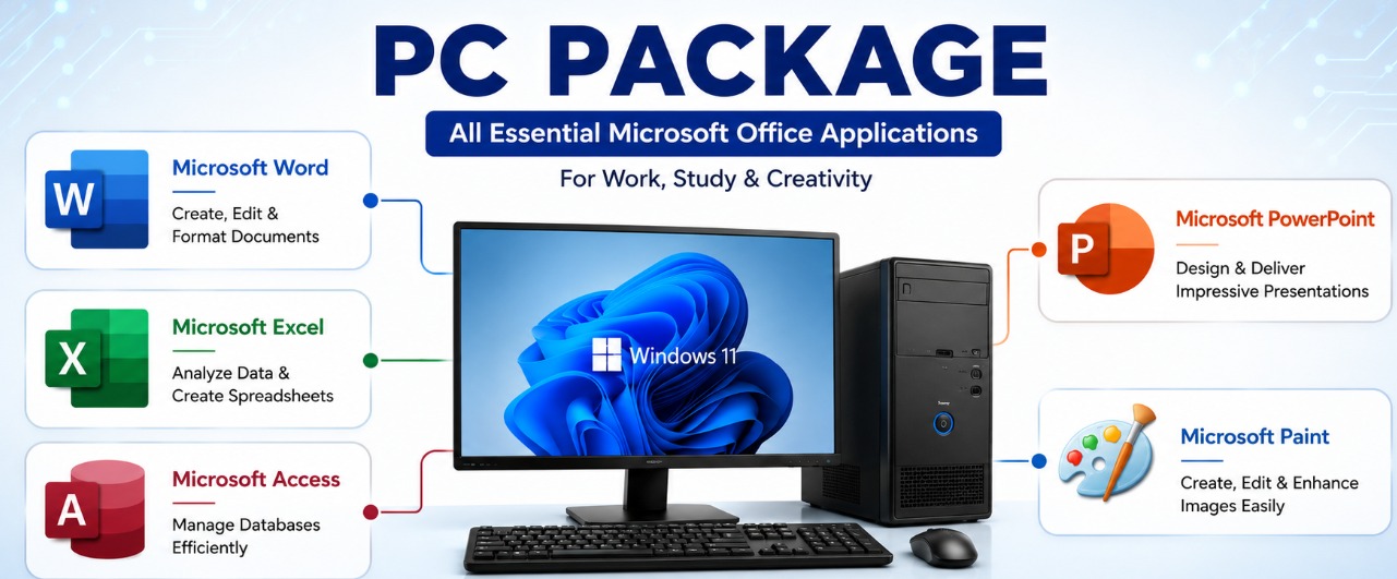 PC Package (MS Word, MS Excel, MS PowerPoint, MS Access & MS Paint)